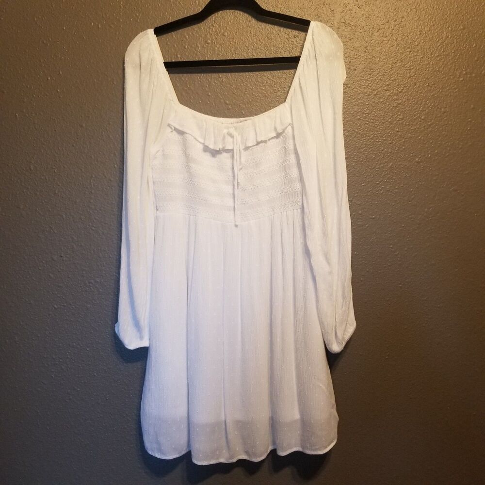 American Eagle M Dress White Mini Gauze Swiss Dot Milkmaid Boho Graduation Bride